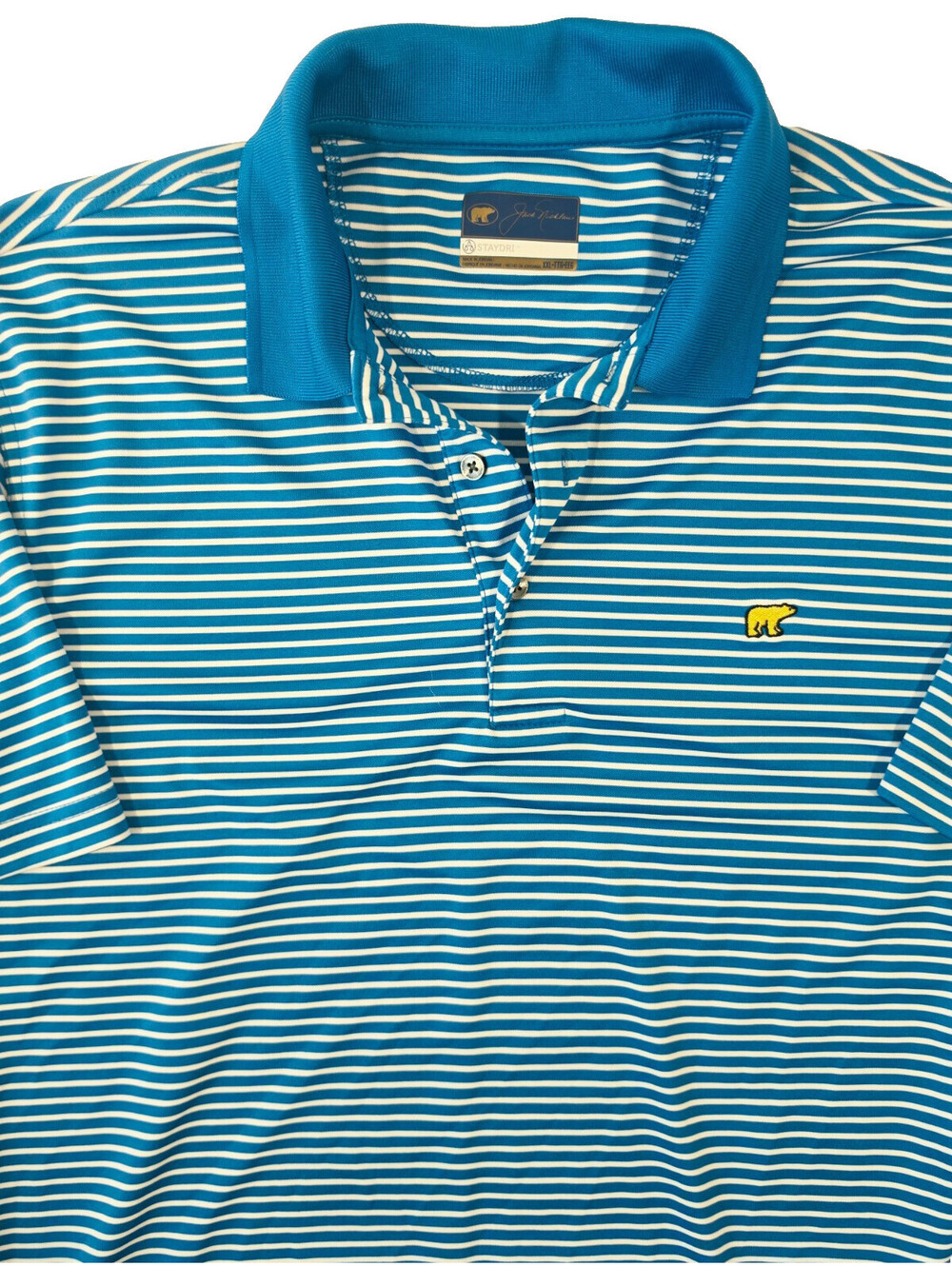 Jack Nicklaus Golf Polo Shirt Mens XXL Blue White Striped StayDri Bear Logo